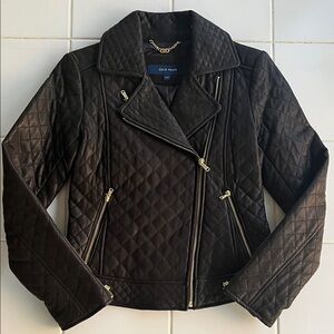 Cole Haan Women's Quilted Leather Jacket with Gold Zippers